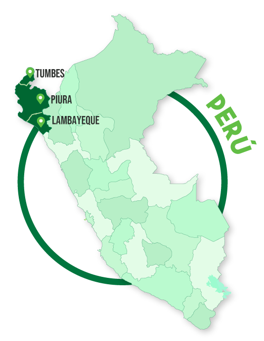 Mapa de ubicaciones de acopio en Perú - Tumbes, Piura, Lambayeque